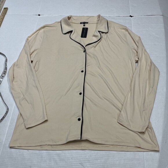 Tart Intimates Set Women 1X Nude Black Contrast Trim Button Down Loungewear Soft - Picture 2 of 11